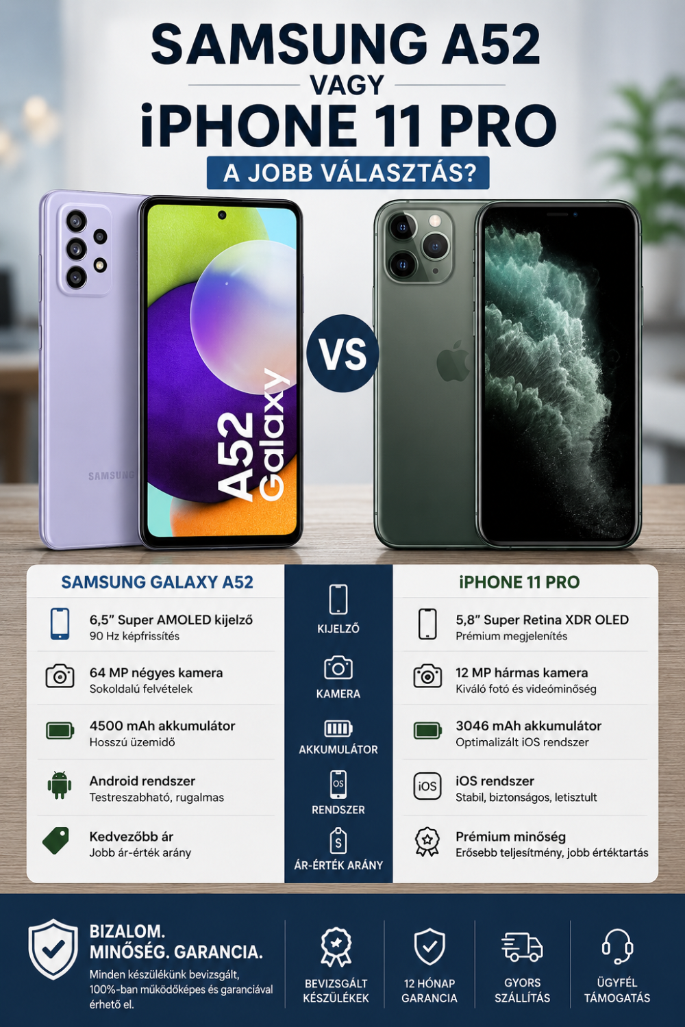Samsung A52 vagy iPhone 11 pro a jobb választás?