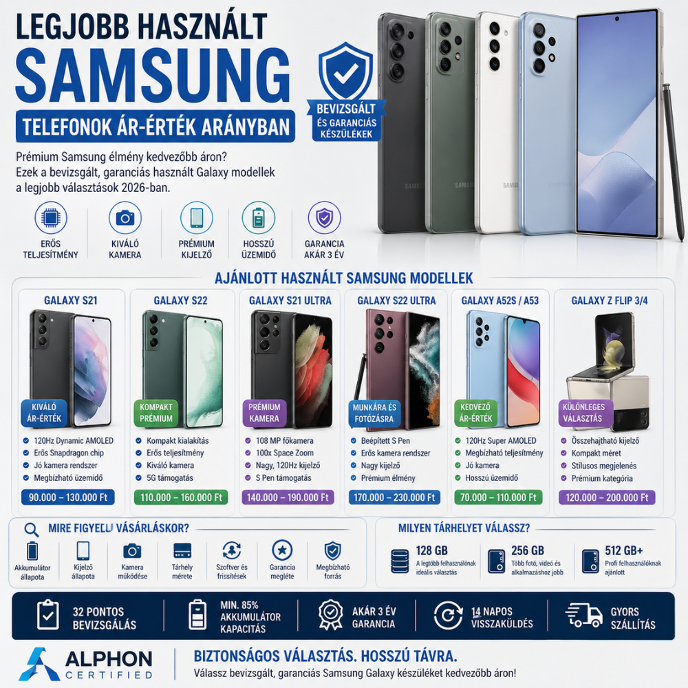 Legjobb használt Samsung telefonok ár-érték arányban