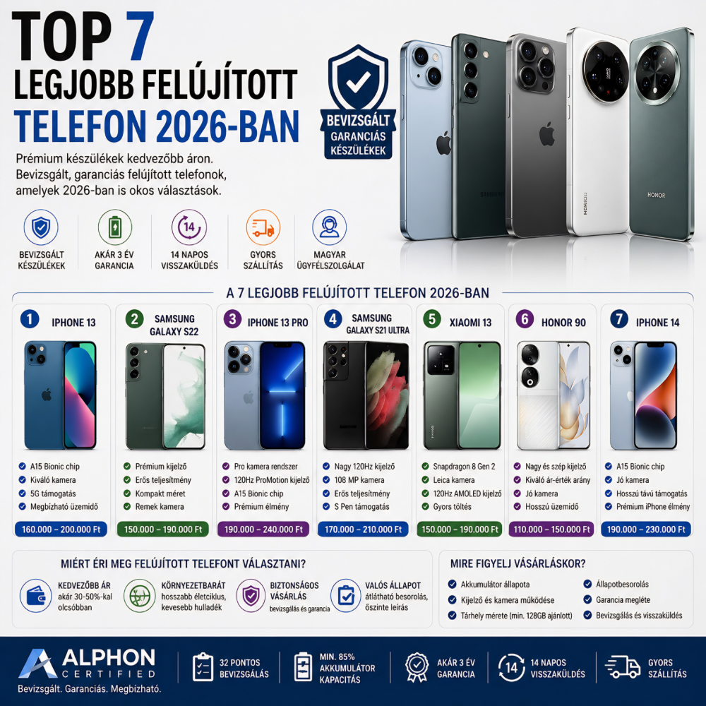 Top 7 legjobb felújított telefon 2026-ban