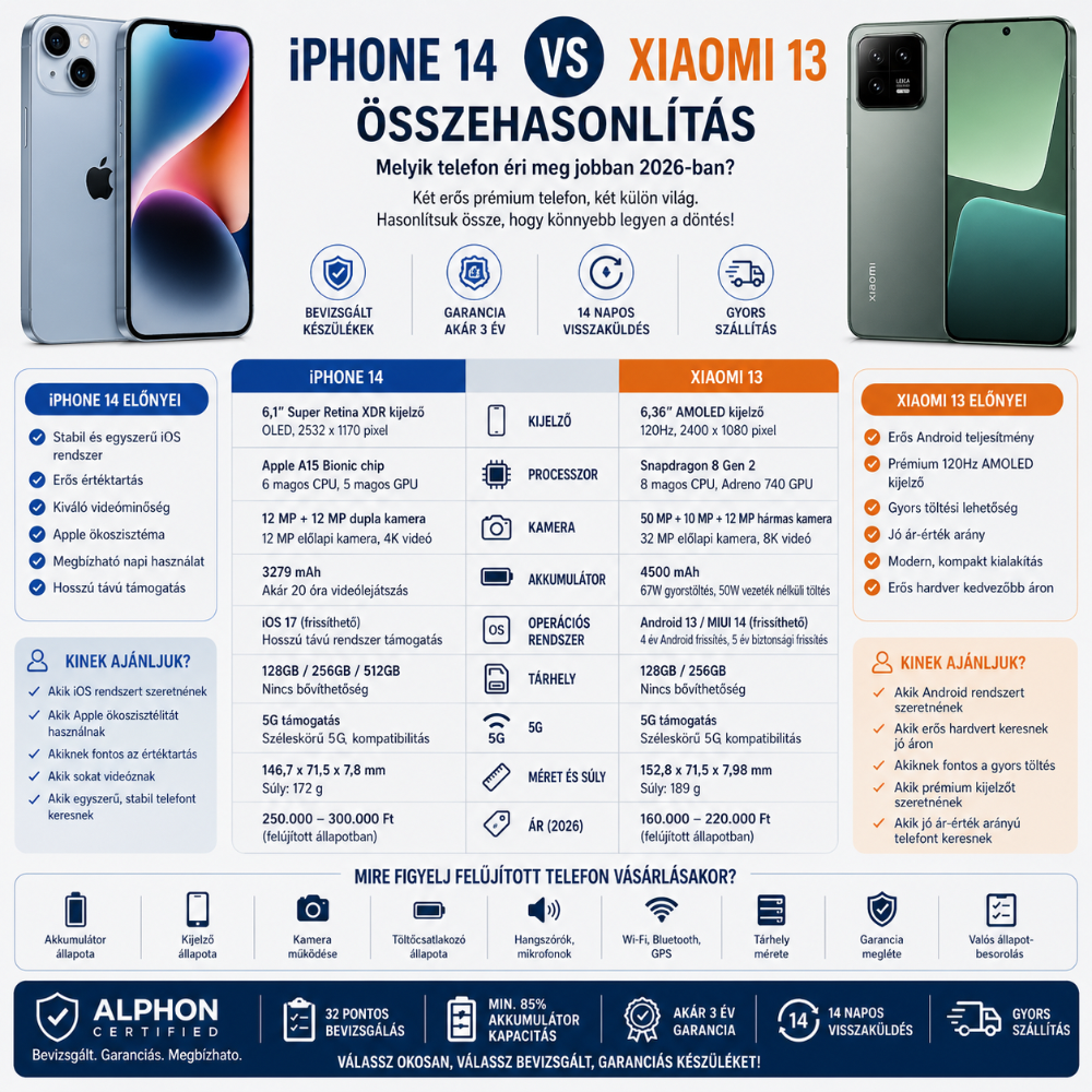 iPhone 14 vs Xiaomi 13 összehasonlítás