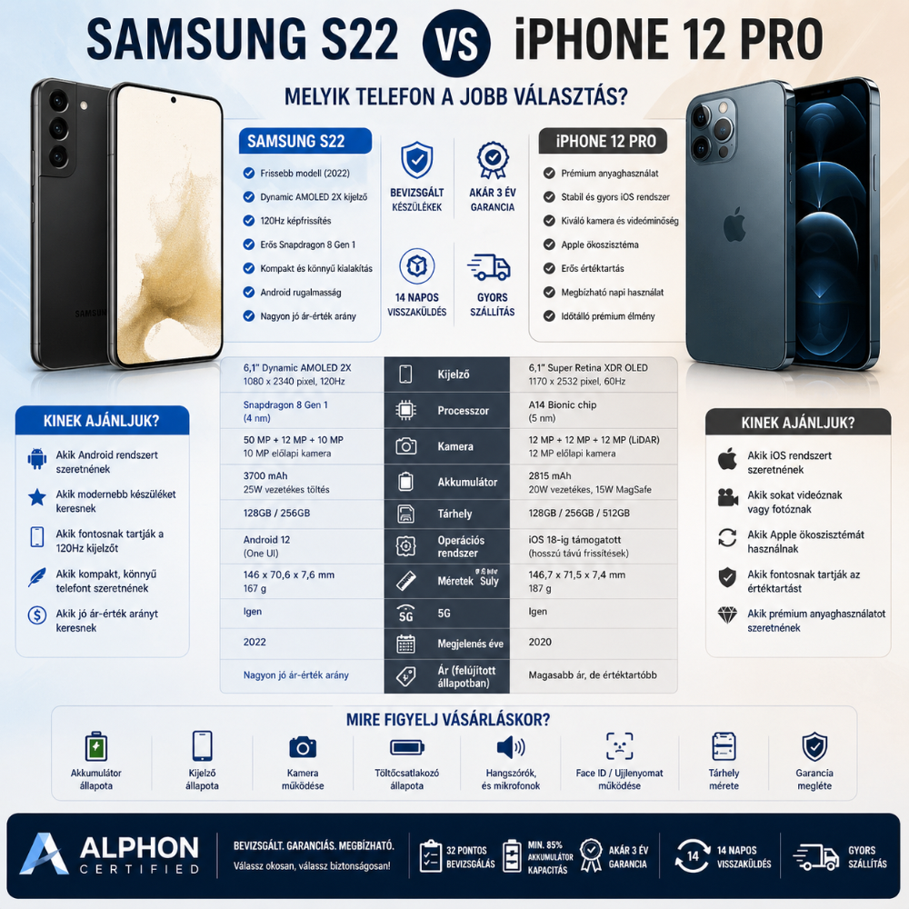 Samsung S22 vagy iPhone 12 Pro?