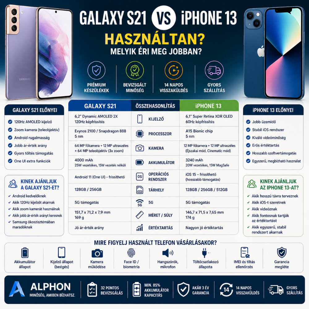 Galaxy S21 vagy iPhone 13 használtan?
