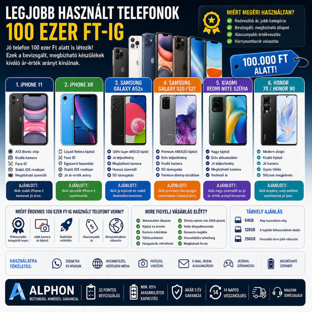 Legjobb használt telefonok 100 ezer Ft-ig