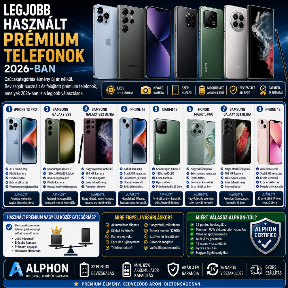 Legjobb használt prémium telefonok 2026-ban