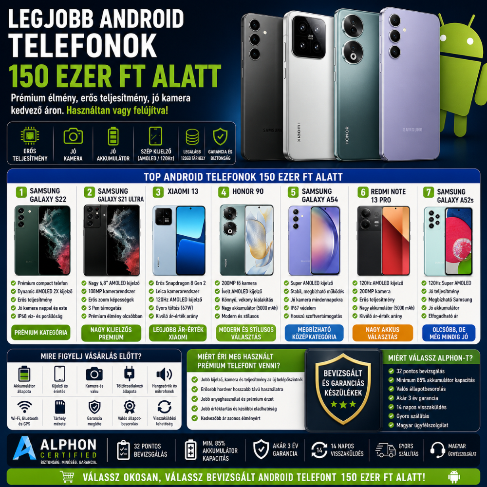 Legjobb Android telefonok 150 ezer Ft alatt